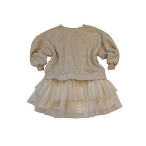 NEXT Little Girls Tiered Mesh Cream Sweatshirt Dress with Tulle Skirt 3/4T